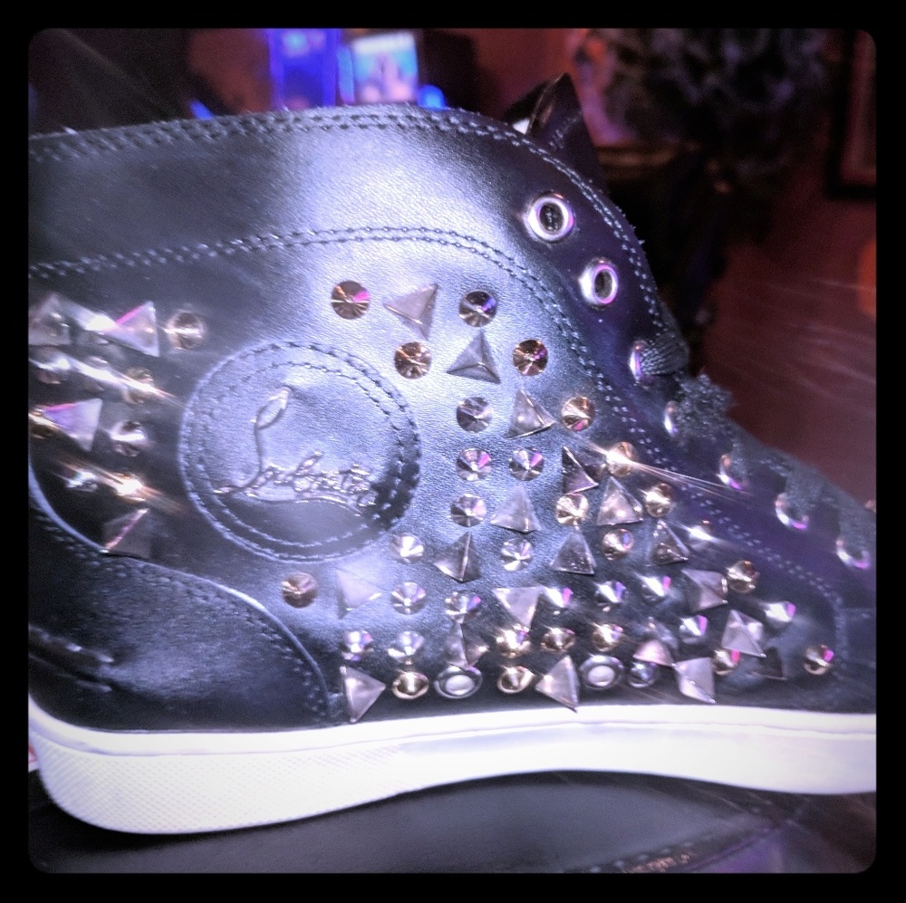 Christain Louboutin Black Louis Spikes Mens Flat